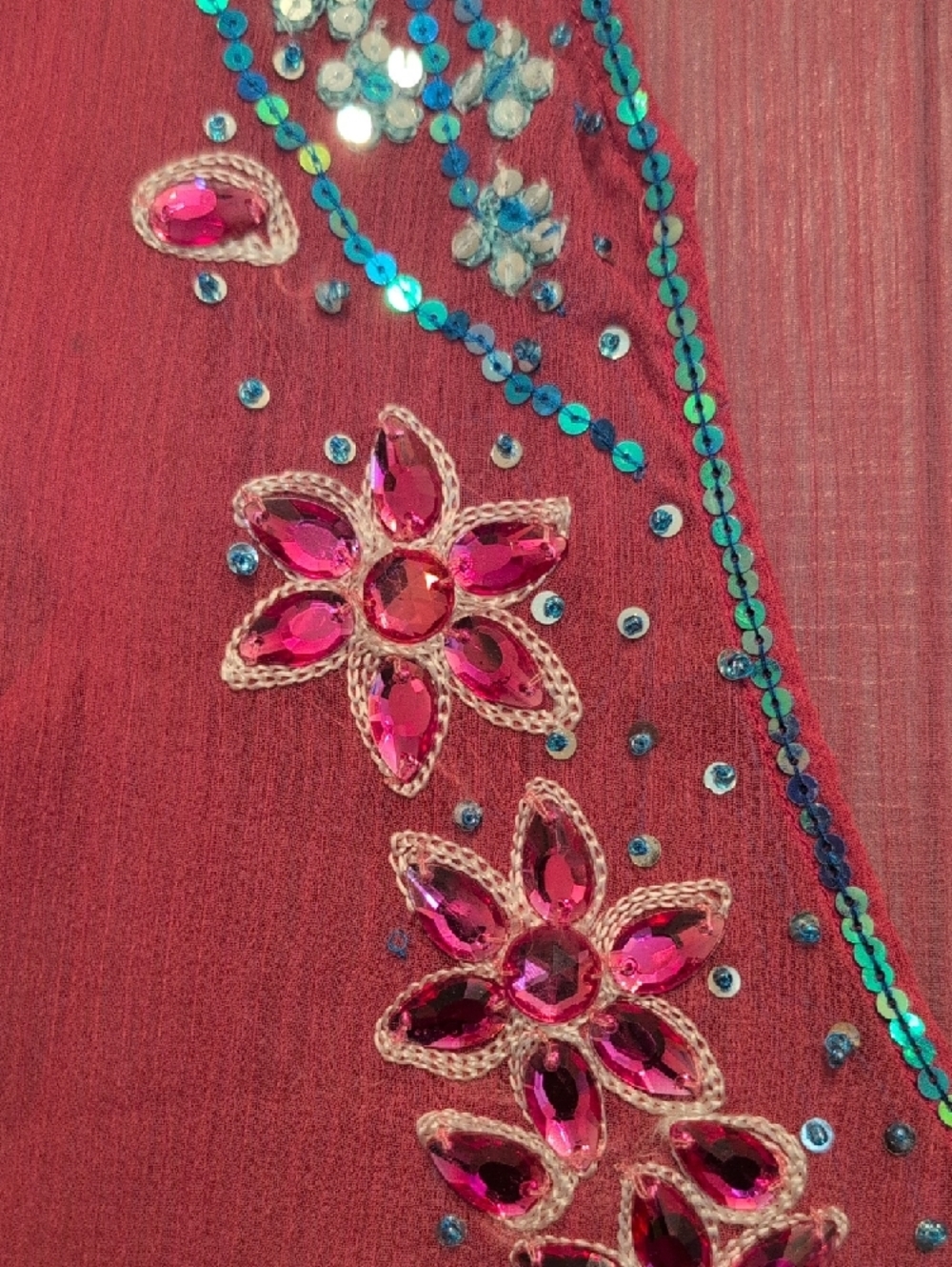 Embellished Pink V-Neck Women's Blouse - Picture 3 of 4